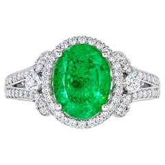 14K Yellow Gold Emerald Diamond Cocktail Ring Oval Colombian Emerald Estate