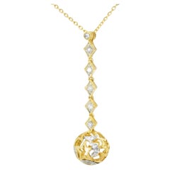 14K Yellow Gold Diamond Moon Stars Ball Sphere Pendant Necklace Slide