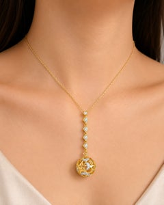 14K Yellow Gold Diamond Moon Stars Ball Sphere Pendant Necklace Slide