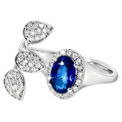 18K White Gold Designer Sapphire Diamond Wire Leaf Filigree Band Ring