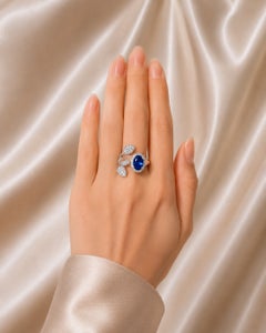 18K White Gold Designer Sapphire Diamond Wire Leaf Filigree Band Ring
