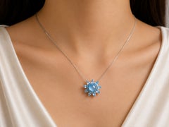 14K White Gold Blue Chalcedony Aquamarine Pendant Slide Brooch Pin