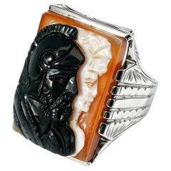 10K Yellow Gold Onyx & Shell Trojan Warrior Cameo Men's Ring