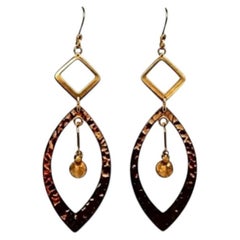 Boucles d'oreilles pendantes en citrine, fabriquées à la main en or jaune 14 carats