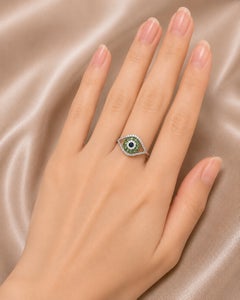 14K White Gold Tsavorite Diamond Evil Eye Ring Estate by EFFY