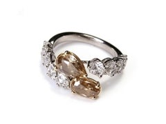 18K White Gold Brown Diamond Pear & Oval Cut Estate Ring