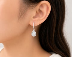 14K White Gold Brilliant Round Diamond Dangle Drop Earrings