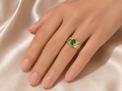 14K Yellow Gold Emerald Pave Diamond Ring