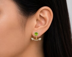 14K Yellow Gold Peridot Diamond Hanging Arrow Earrings