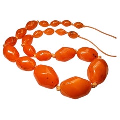 Antique Natural Black Sea Amber Graduated Bead Antique Necklace