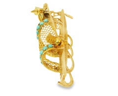 14K Yellow Gold Ruby Turquoise Lovebirds Boat Brooch Pin
