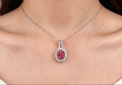 14K White Gold Ruby Diamond Filigree Pendant Estate Designer Jewelry