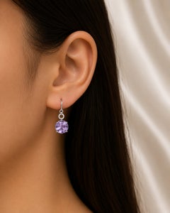 18K White Gold Diamond Cabochon Amethyst Hanging Drop Earrings