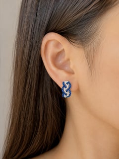 14K White Gold Diamond Sapphire Huggie Braided Earrings