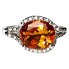 18K White Gold Orange Citrine Micro Pave Diamond Ring Band Estate
