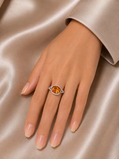 18K White Gold Orange Citrine Micro Pave Diamond Ring Band Estate