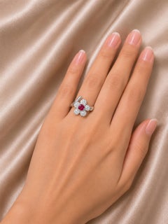 Platinum Ruby and Diamond Floral Ring