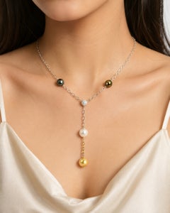 18K White Gold Diamond Gemstone Tahitian Pearl Pendant Necklace Estate