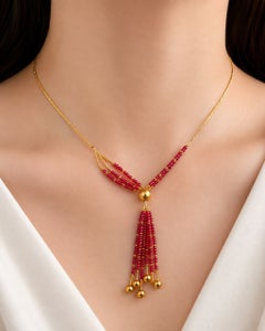 14K Yellow Gold Ruby Bead Drop Necklace