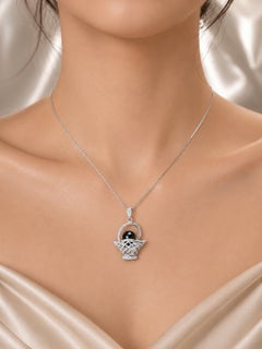 14K White Gold Black Pearl Diamond Basket Charm Pendant