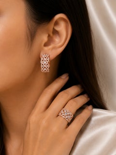 14K Rose Pink Gold Diamond Woven Hoop Earrings