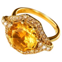 18K Yellow Gold Citrine Champagne Diamond Ring