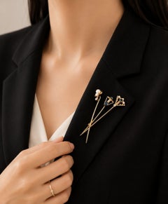 14K Yellow & White Gold Victorian Sapphire Diamond Seed Pearl Stick Pin Set