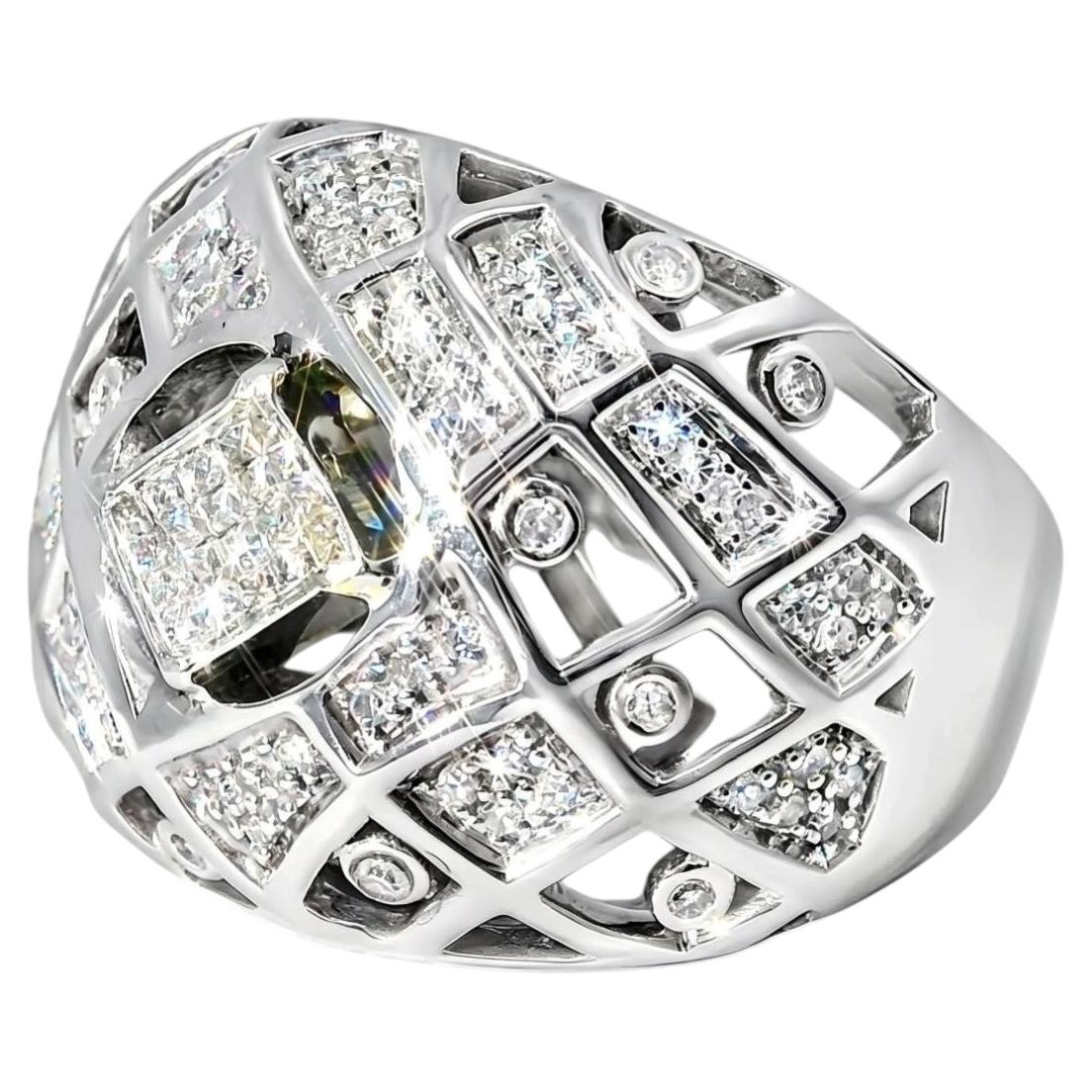 14K White Gold Diamond Designer Dome Fashion Cocktail Band Ring