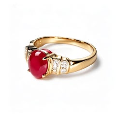 14K Yellow Gold Ruby Diamond Filigree Estate Ring