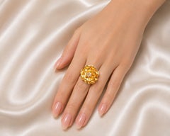 14K Yellow Brushed Gold Diamond Floral Cocktail Ring Estate
