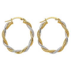 14K Two Tone Rose Gold Braided Hoop Earrings
