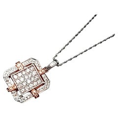 14K Pink Rose White Gold Pave Diamond Pendant Necklace