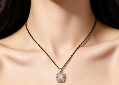 14K Pink Rose White Gold Pave Diamond Pendant Necklace