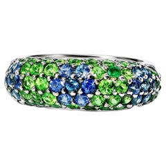 18K White Gold Sapphire Tsavorite Cigar Ring Sapphires
