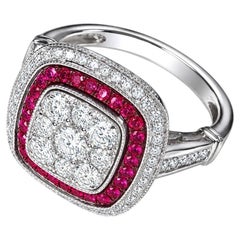 14K White Gold Ruby Diamond Art Deco Ring