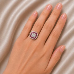 14K White Gold Ruby Diamond Art Deco Ring