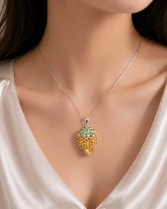 14K White Gold Orange Citrine Tsavorite Strawberry Pendant Necklace