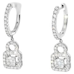 14K White Gold Diamond Drop Hoop Earrings Estate