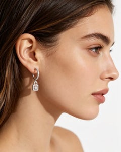 14K White Gold Diamond Drop Hoop Earrings Estate