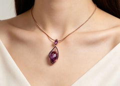 18K Rose Gold Amethyst Ametrine Sapphire Diamond Pendant Necklace