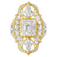 18K Gold Antique Estate Two Tone Filigree Diamond Ring