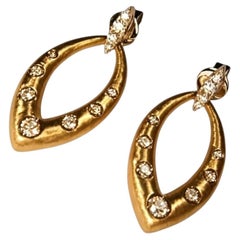 14K Two Tone Gold Cordova Champagne Diamond Designer Earrings