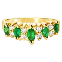 14K Yellow Gold Marquise Emerald Diamond Ring Estate by EFFY