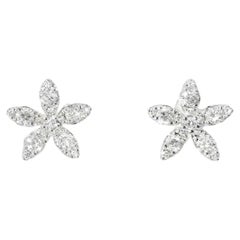 14K White Gold Diamond Floral Stud Earrings