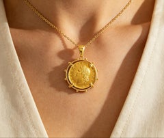 14K Yellow Gold Italian Coin Pendant Necklace