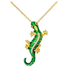 14K Yellow Gold Enamel Lizard Pendant Estate by EFFY