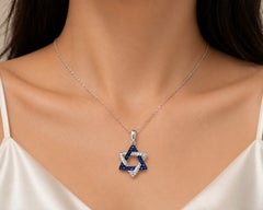 14K White Gold Sapphire Star of David Pendant Necklace Estate by EFFY