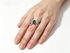 14K White Gold Emerald Diamond Wire Ring Estate by EFFY