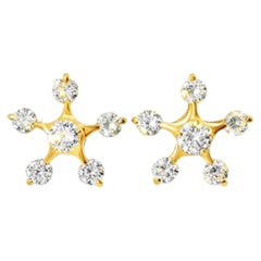 18K Yellow Gold Diamond Star Stud Earrings