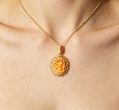 14K Gold Filigree Red Coral Cameo Reversible Angel Pendant Slide Estate